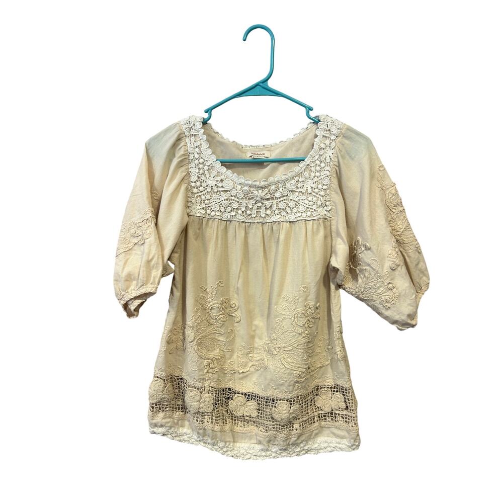 Sundance crochet lace bell sleeves white cream top women's size XS